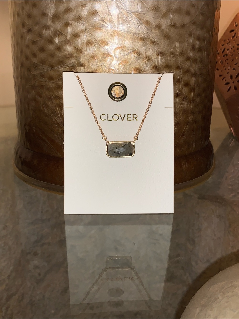 Jade Marble Stone on Gold Chain Necklace